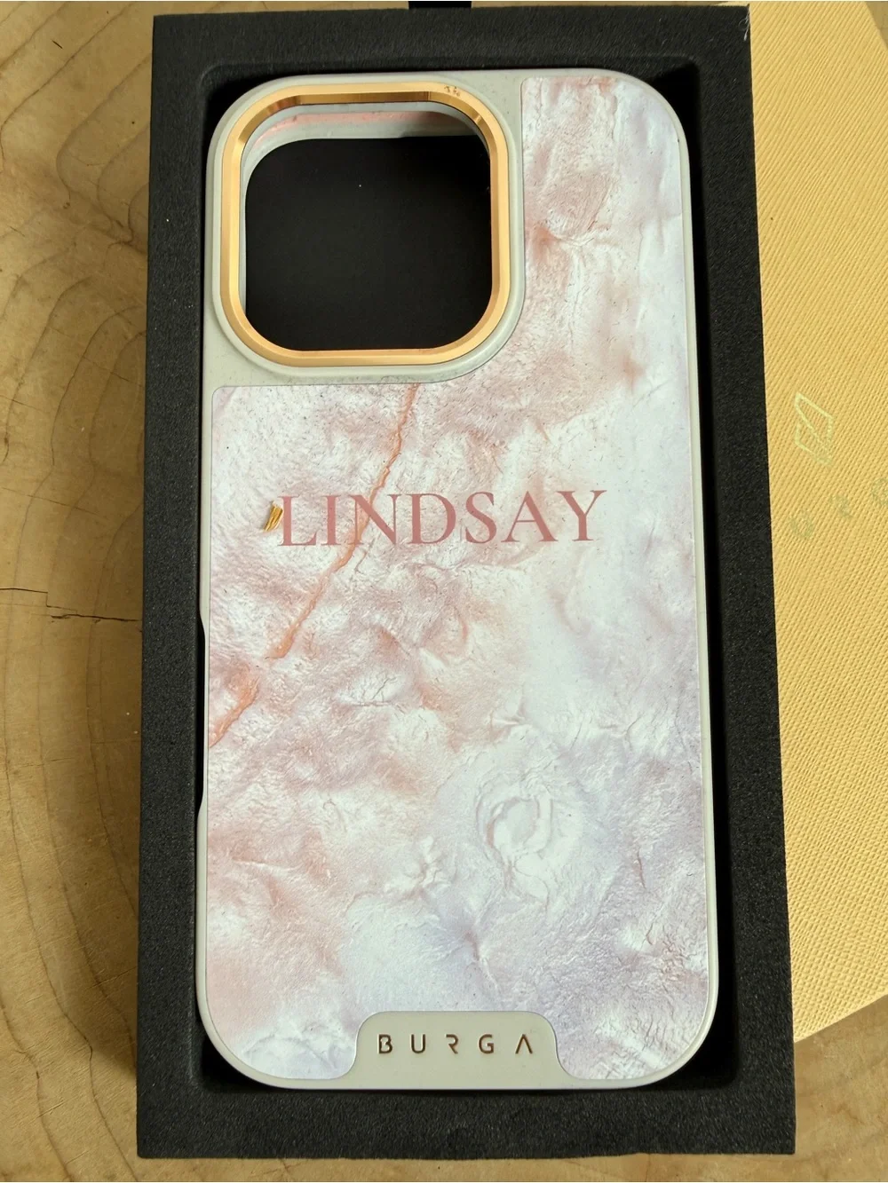 BURGA Elite Personalized “LINDSAY” Pink Marble iPhone Case w/ Box